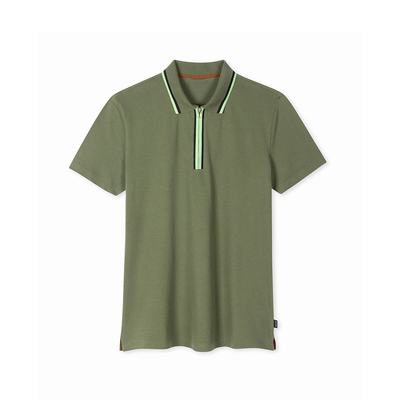 Zip Neck Stretch-Cotton Polo Shirt